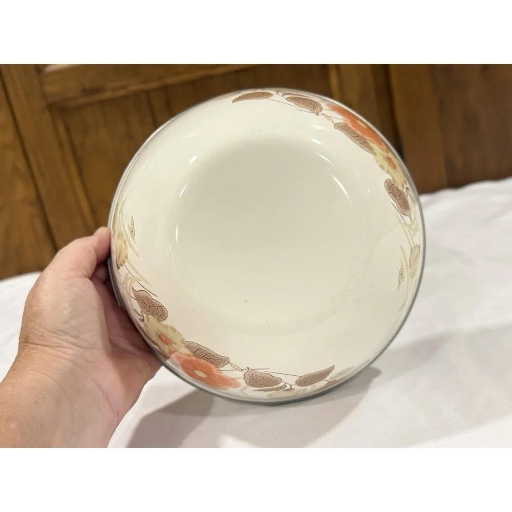 Vintage Enamelware Nesting Mixing Bowls Set 3 Orange Floral 70s Farmhouse